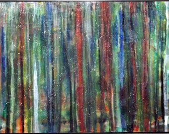 30" x 40" acrylic abstract painting, framed, ready to hang, drip painting, colorful, textured