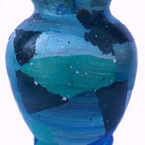 Hand-painted Patchwork Blue/Green Glass Vase, 8&quot; tall, colorful, home decorating item, flower vase, ocean colors, gift item, Mothers Day