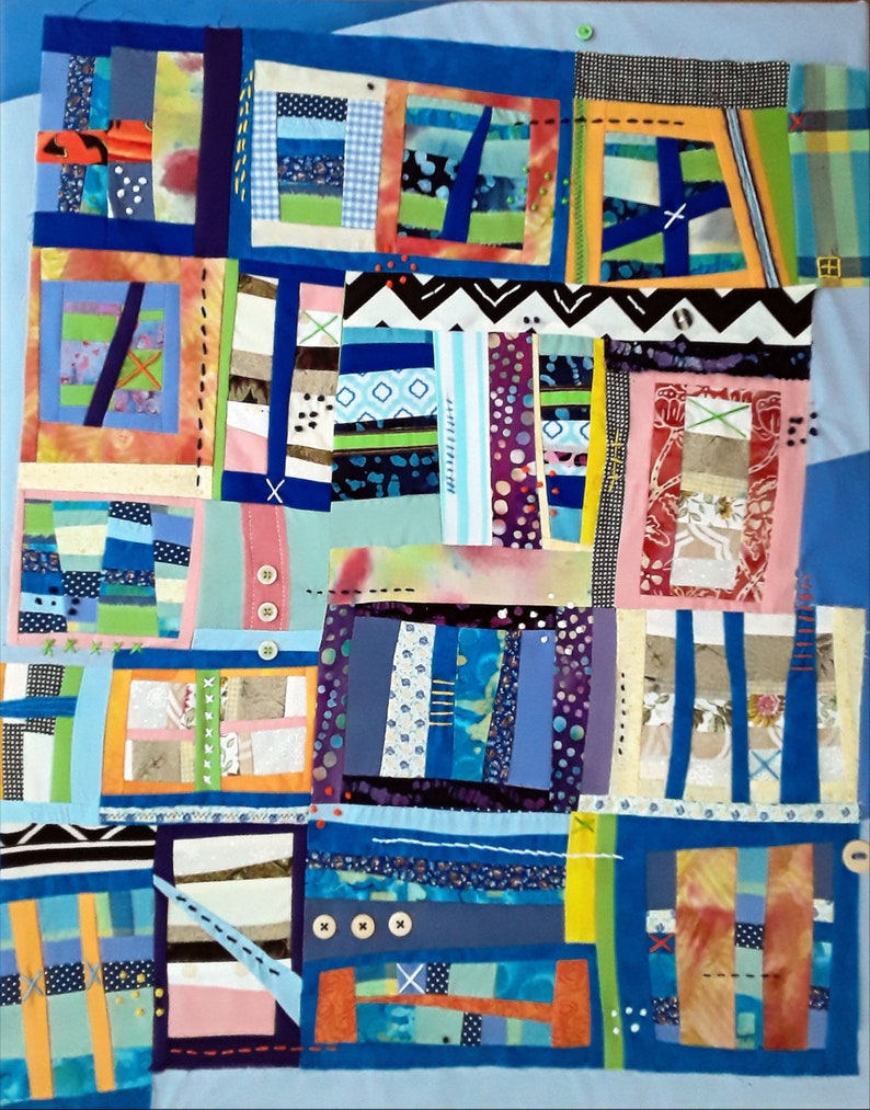 Abstract Fabric Art Textile Artwork Improv Wall Hanging Etsy