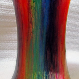 Hand painted glass flower vase, rainbow, acrylic skin, drip paint, free shipping image 2