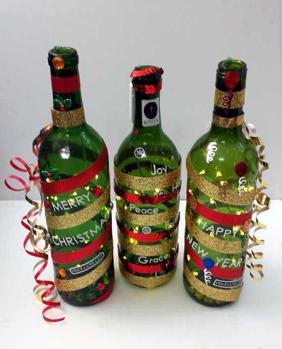 Holiday Lighted Wine Bottles Christmas Decor Christmas Etsy
