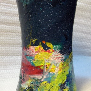 Hand painted glass flower vase, rainbow, acrylic skin, drip paint, free shipping image 6