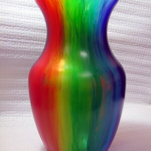 Hand painted glass flower vase, rainbow, acrylic skin, drip paint, free shipping image 5