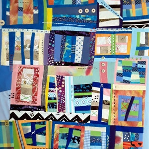 Arte abstracto de tela, obras de arte textil, colgante de pared de improvisación, 24&quot; x 36&quot;, costura improvisada, aplique adornado cosido desguazado