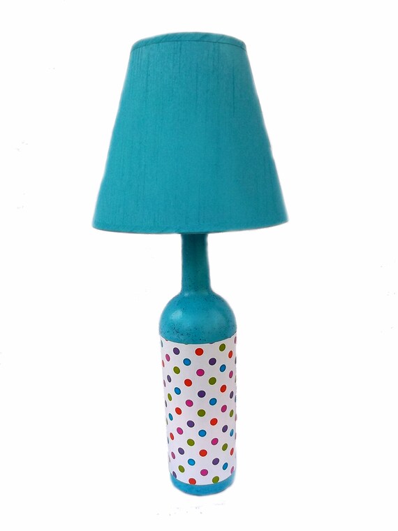 Turquoise Polka Dot Lamp Upcycled Hand Painted Decorated Etsy