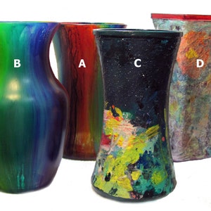 Hand painted glass flower vase, rainbow, acrylic skin, drip paint, free shipping image 10