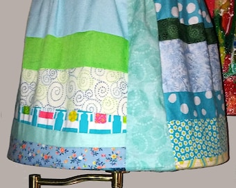 Fabric lampshade cover, patchwork lamp shade skirt, blue/green, made to order
