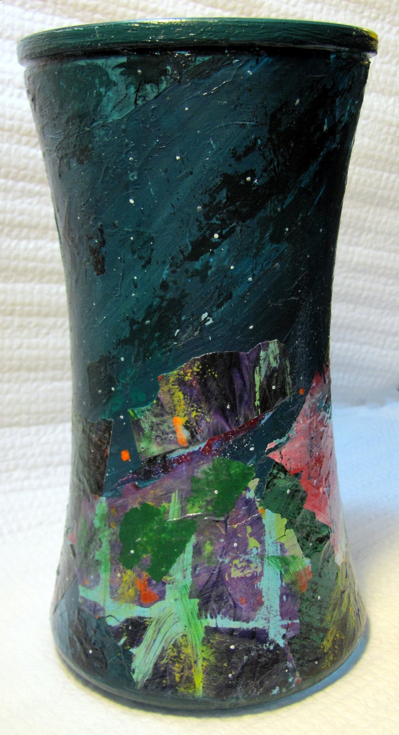 Hand painted glass flower vase, rainbow, acrylic skin, drip paint, free shipping image 7