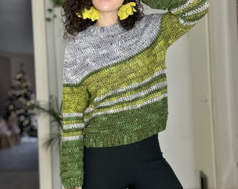 Crochet Pattern - Fusion Sweater| Unlock Your Style: A Harmonious Blend of Stripes and Color Blocks