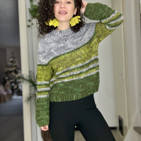 Crochet Pattern - Fusion Sweater| Unlock Your Style: A Harmonious Blend of Stripes and Color Blocks