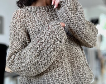 Ameri　CROCHET LONG KNIT Handmade Crochet Sweater With Floral Detail, Long Sleeve