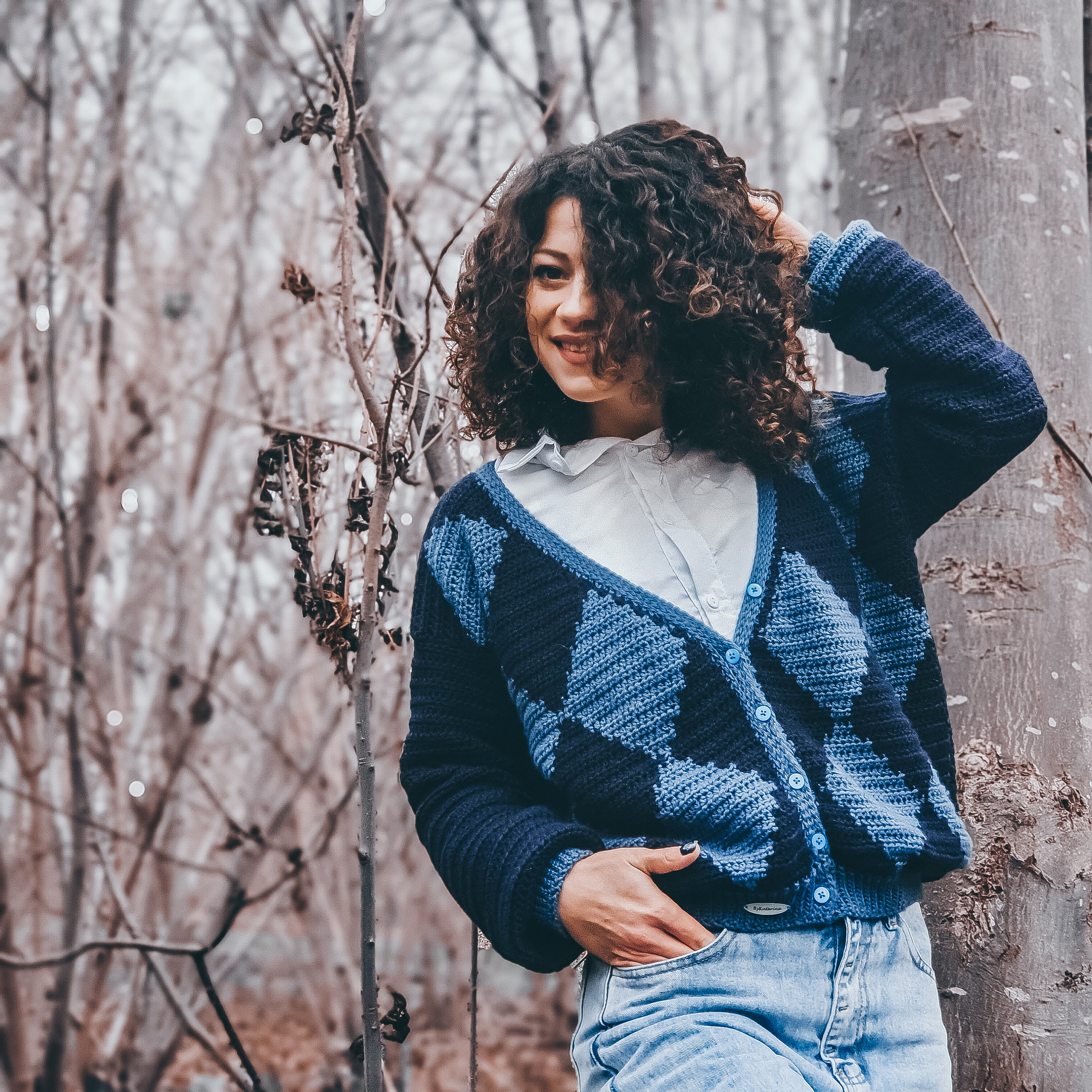 カーディガン KNITTED BULKY BRUSH ARGYLE CARDIGAN HM1496 MUSINSA | KNITTED Bulky Brush Argyle Cardigan BLACK
