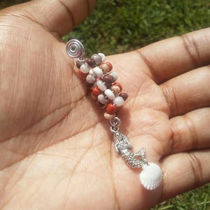 Wire wrapped, Autumn Beaded mermaid, seashell  Dreadlock bead, hair accessory, ethnic jewelry
