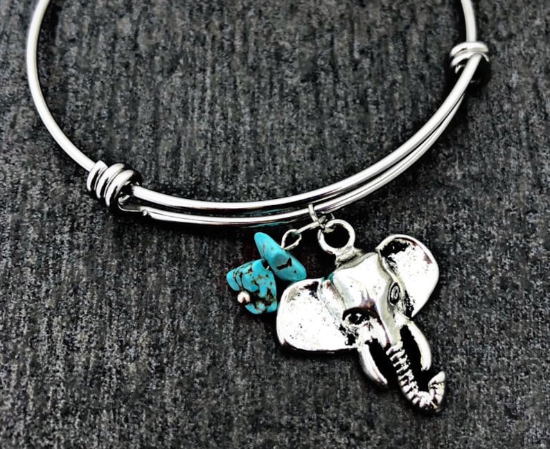 Stainless steel adjustable Bangle Best friends gift handmade.......Add a letter and birthstone Elephant bangle