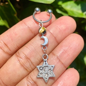 Moon and star cartilage, helix, conch, earlobe earring