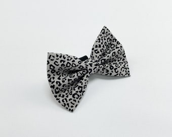 Silver Grey Leopard Print Dog Bow Tie