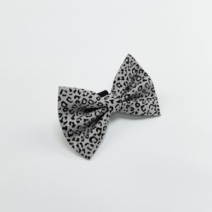 Silver Grey Leopard Print Dog Bow Tie
