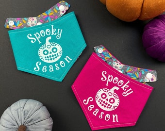 Spooky Season Halloween Dog Bandana / Double sided / Glow in the Dark / girl dog / boy dog / sugar skull