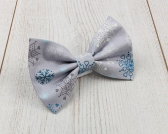 Gorgeous silver grey Snowflakes Dog Bow Tie