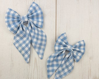 Cute Mini Check Dog Sailor Bow in Blue and White
