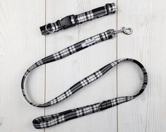 Dog Collar and Lead in a striking black and white tartan fabric  / dog collar and lead set