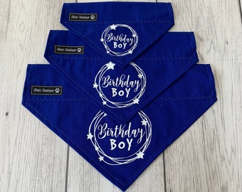 Birthday Boy Dog Bandana / Over the Collar Bandana / Royal Blue Birthday Bandana