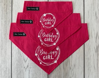 Birthday Girl Dog Bandana / Over the Collar dog bandana / Bright Pink Birthday Bandana