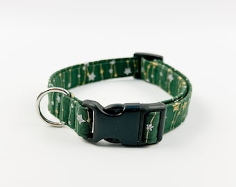 Green Christmas Stars Metallic Dog Collar