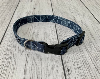 Blue Geometric Dog Collar with Silver hardware / dog collar / lead / Bow Tie