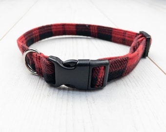 Red and Black check handmade dog collar