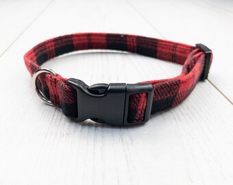 Red and Black check handmade dog collar