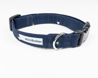 Mini Hearts Handmade Dog Collar in Navy