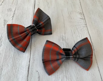 Handmade Dog Bow Tie in Orange and Grey Tartan