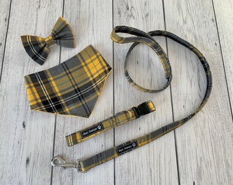Dog Collar and Lead in a mustard tartan fabric  / dog collar and lead set