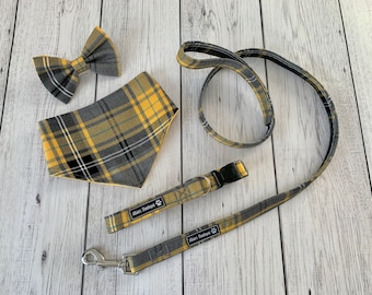 Dog Collar and Lead in a mustard tartan fabric  / dog collar and lead set