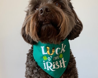 Luck ‘O’ the Irish and lucky shamrock double sided dog Bandana.