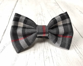 Handmade Dog Bow Tie in Albies Signature Grey and Red Tartan