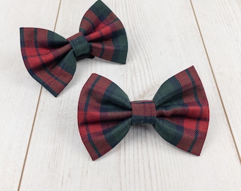 Dog Bow Tie in a striking Red and Green Tartan