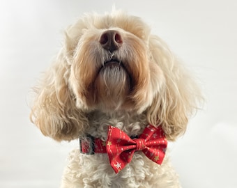 Christmas Red Metallic Stars Dog Bow Tie