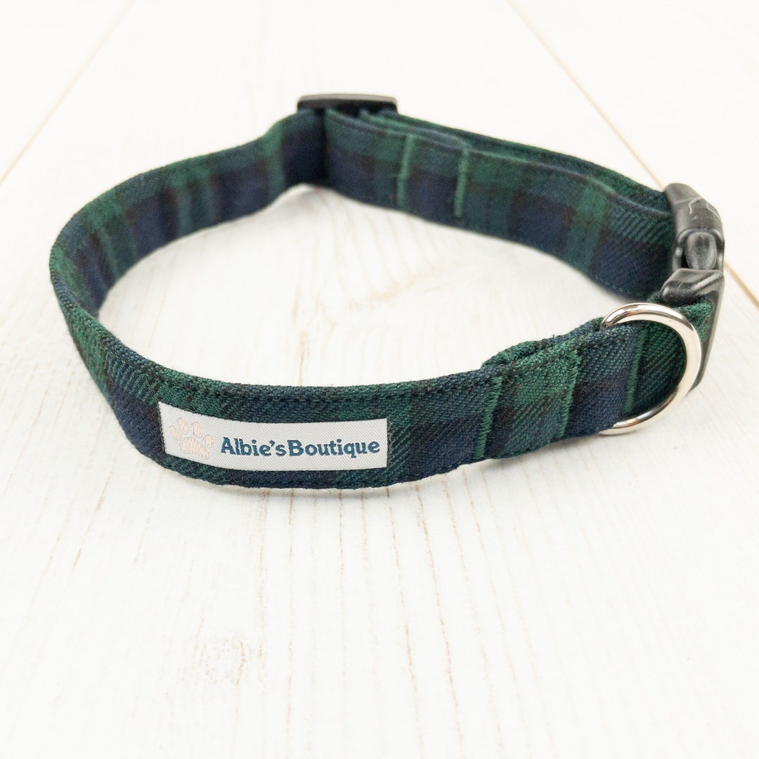 Striking Navy and Green Tartan Dog Collar Etsy