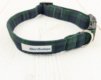 Striking navy and green tartan Dog Collar