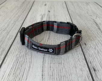 Stunning grey and red tartan Dog Collar.