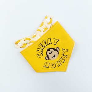 Cheeky Monkey reversible dog bandana in bright yellow and banana print fabric image 6