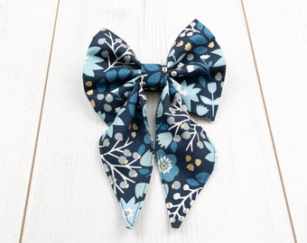 Beautiful Blue Floral Sailor Bow