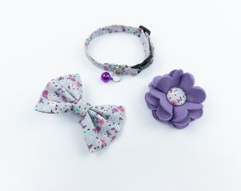 Lilac floral handmade cat collar bow and flower