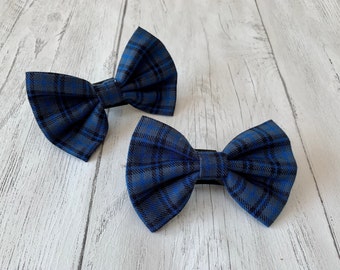 Handmade Dog Bow Tie in Blue and Grey Tartan