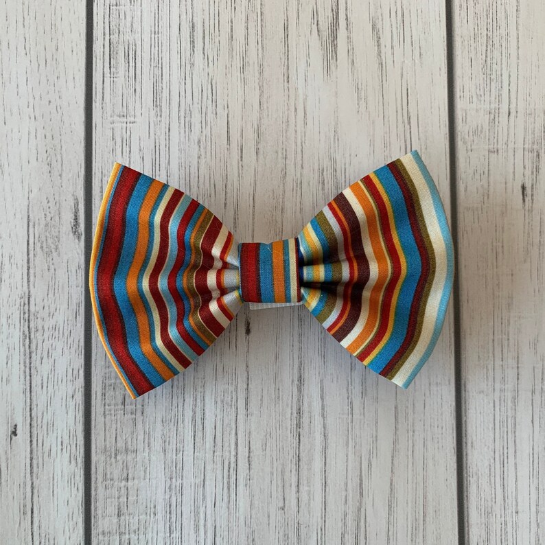 Handmade Dog Bow Tie in Bright Blue and Orange Summer Stripe image 4