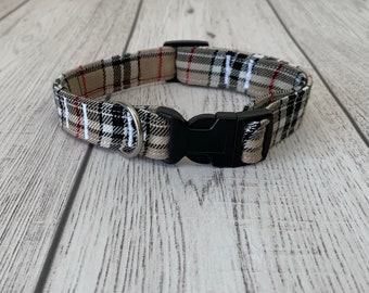 Stunning beige and red tartan Dog Collar.