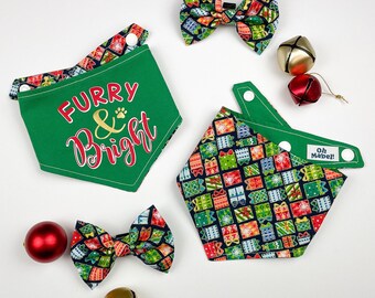 Reversible Furry and Bright Christmas Dog Bandana