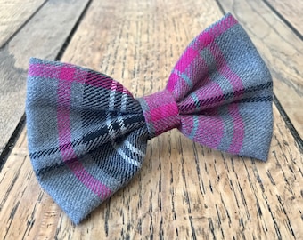 Handmade Dog Bow Ties in Albies Signature Pink and Grey Tartan